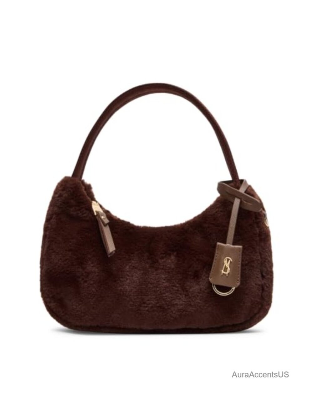 Faux Fur Shoulder Bag Zipper Closure Interior Slip Pocket